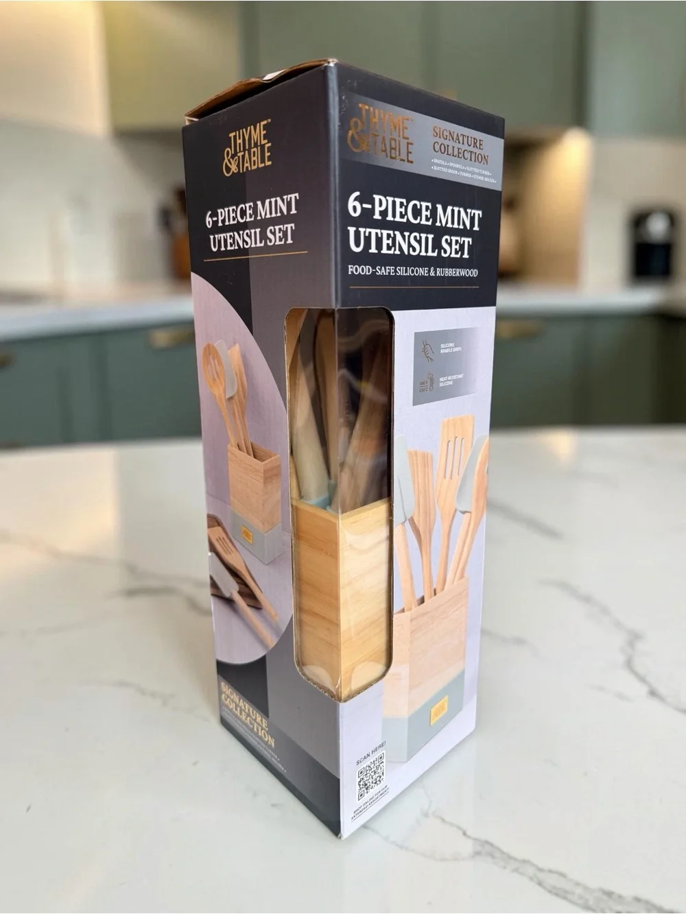 Thyme & Table 6-Piece Mint Silicone & Rubberwood Kitchen Utensil Set (NIB)